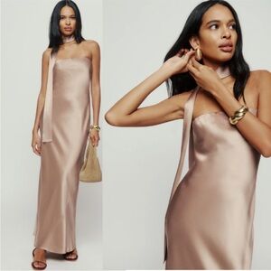 Reformation Oren Silk Gown Strapless Dress with Scarf Gown Macadamia Blush Small